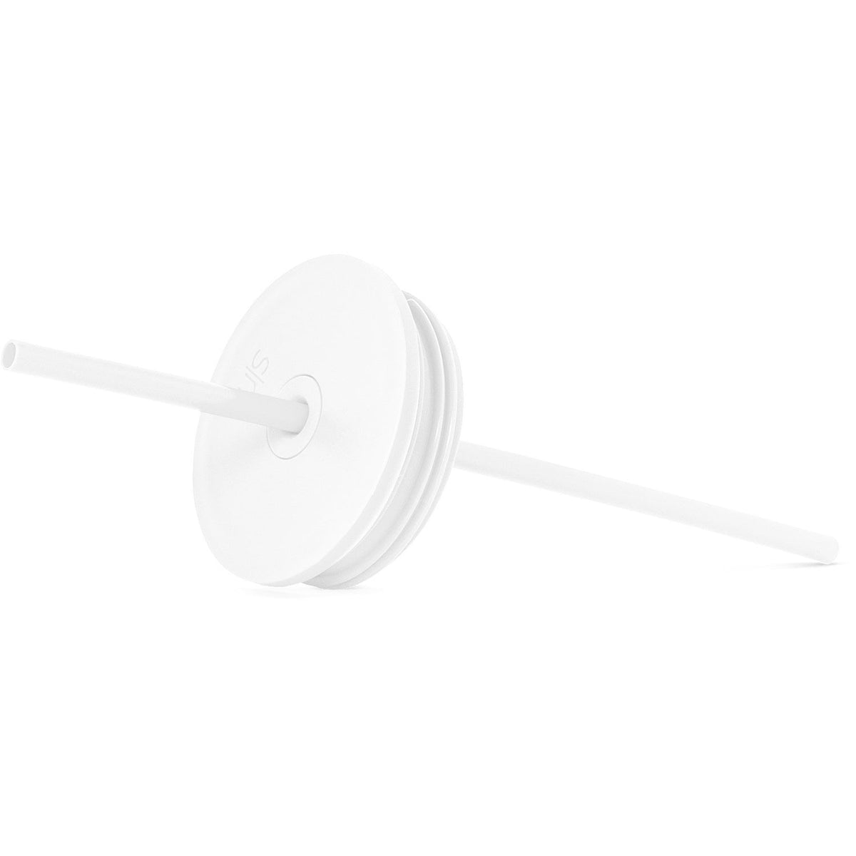 White minimalist product display with off-white and light gray background tones, showing clean product components in neutral colors against a simple, uncluttered backdrop.