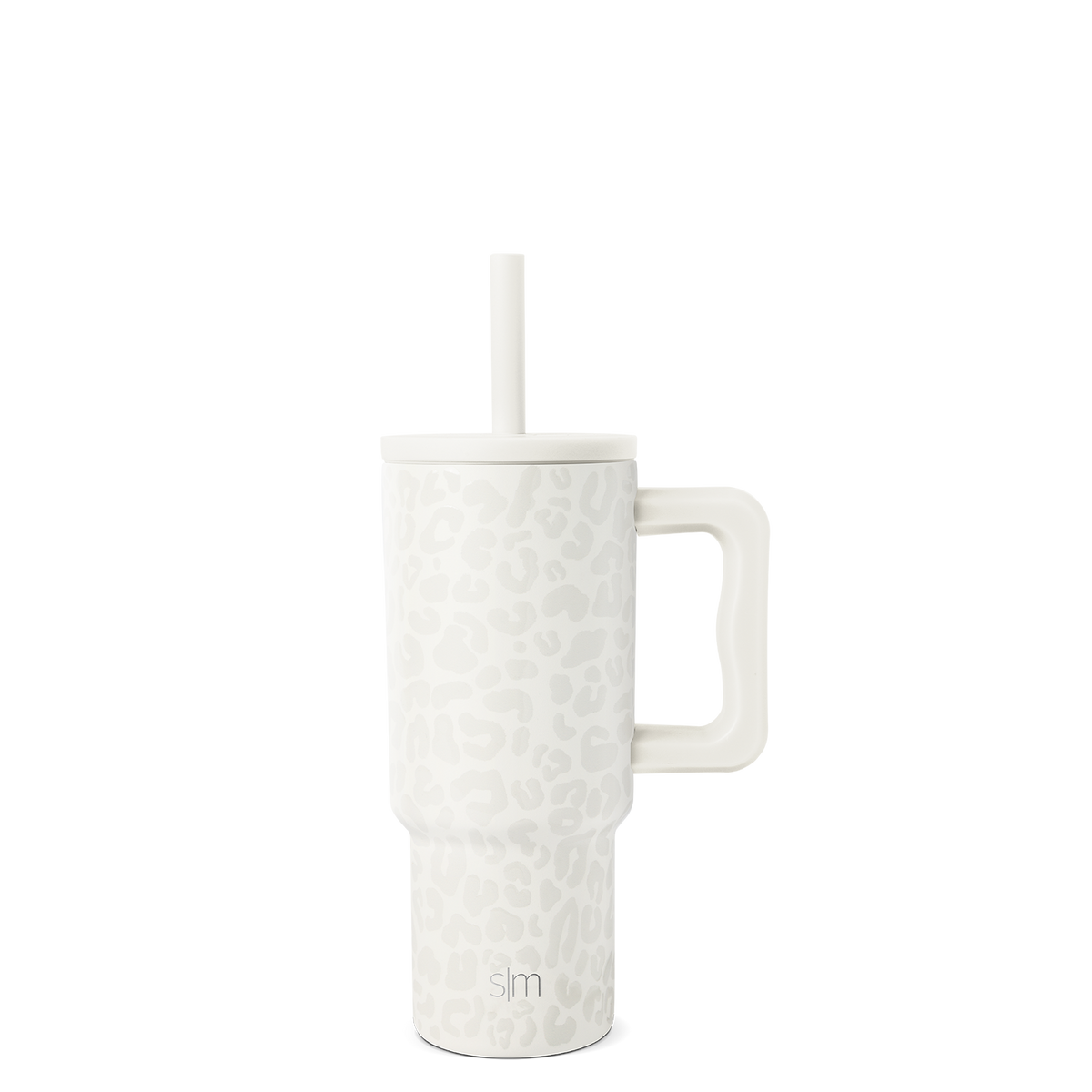 White tumbler with white straw on light gray background