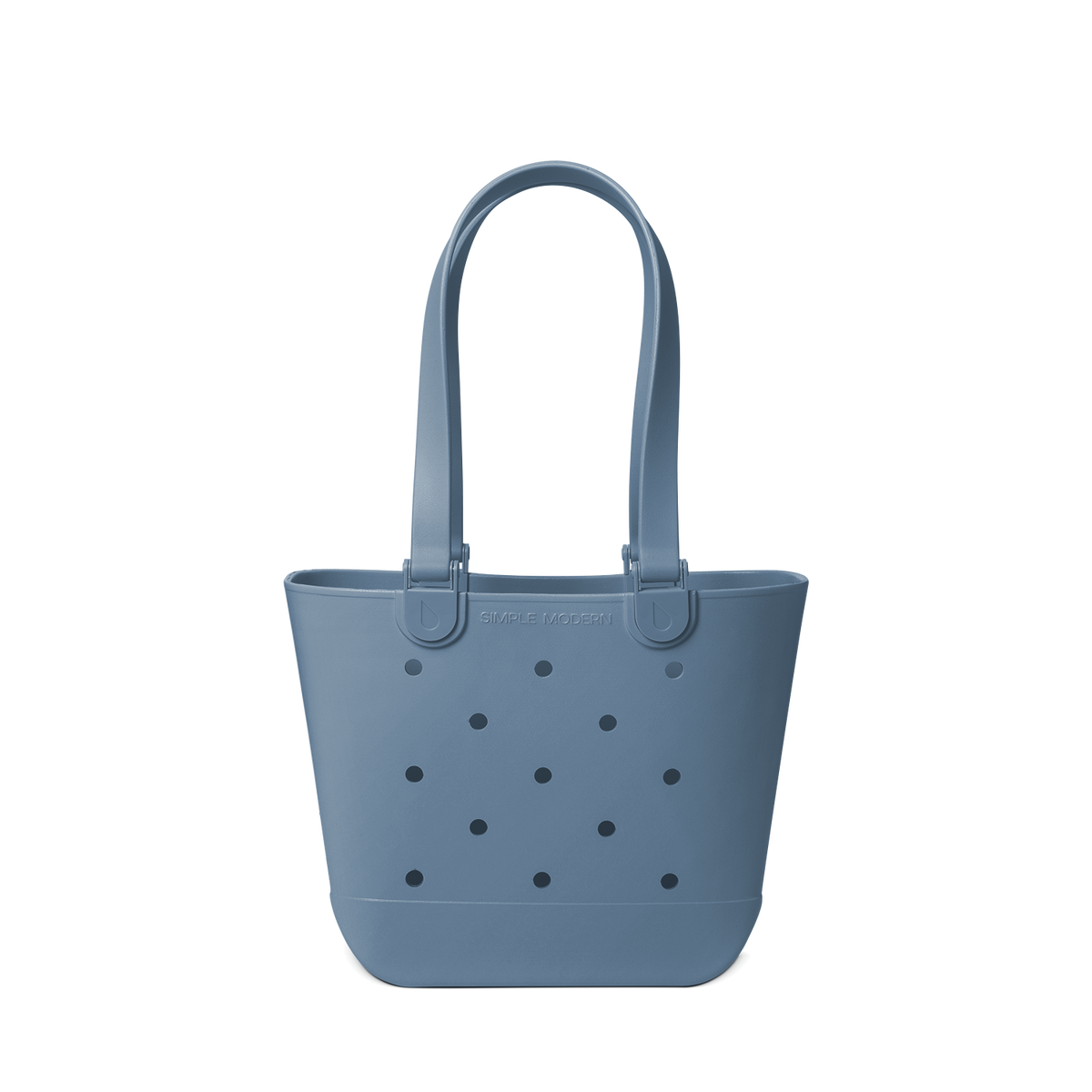 Soft blue-grey muted tote bag on light neutral background