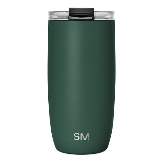 Matte forest green tumbler with clear transparent top accent pieces and black matte lid