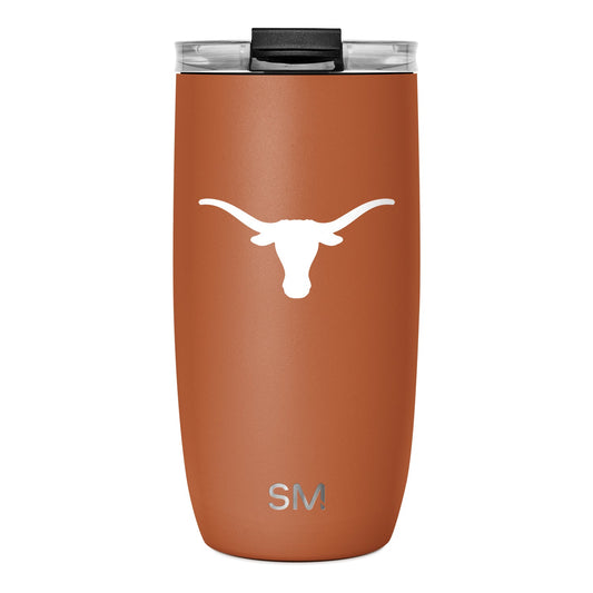 Terracotta-orange insulated tumbler with matte finish and tapered base on white background