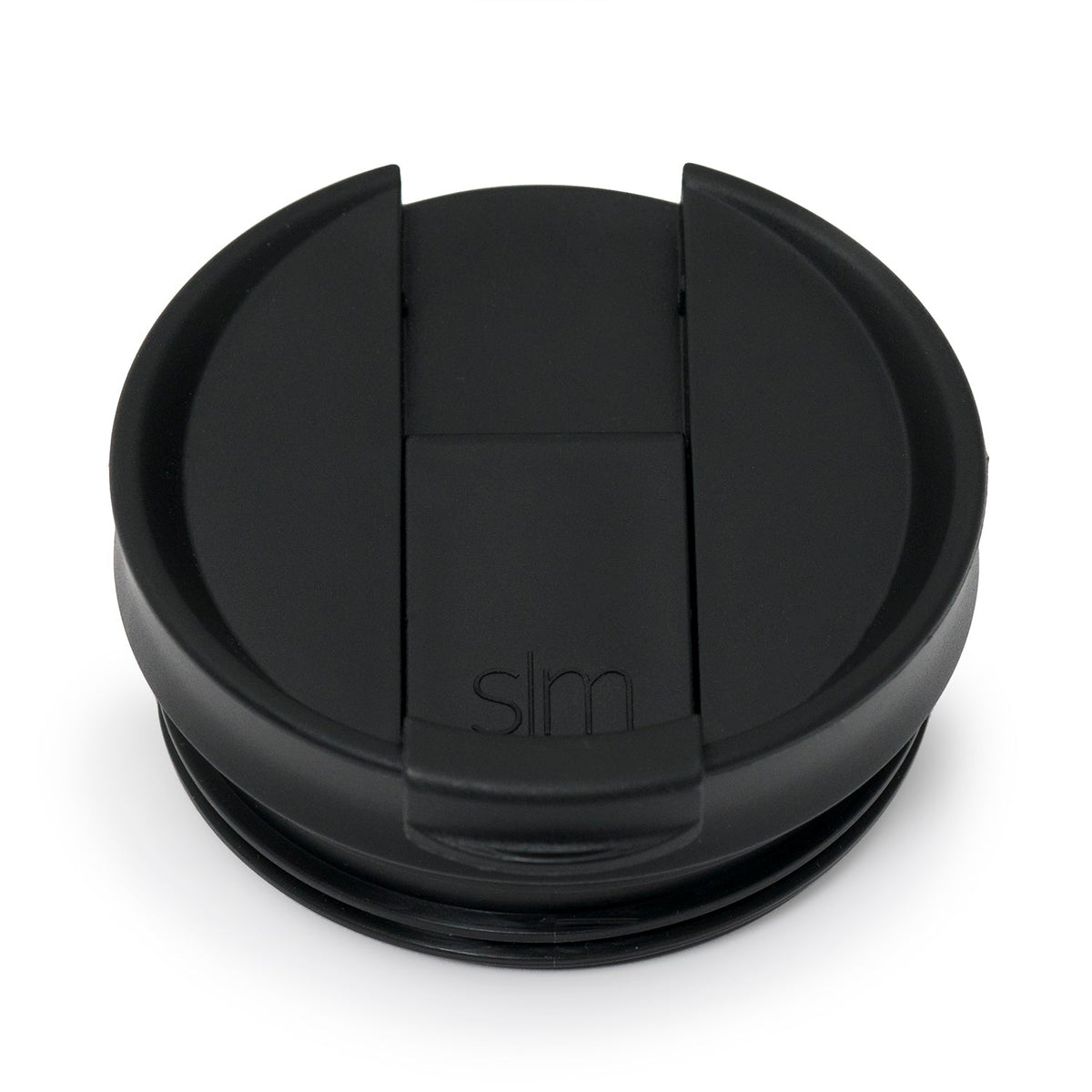 Black matte container lid with dark charcoal gray base rim and subtle tone gradations