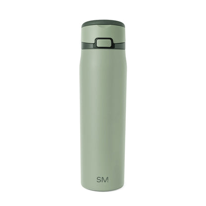 Sage green bottle with dark forest green lid and accent band around the upper middle section