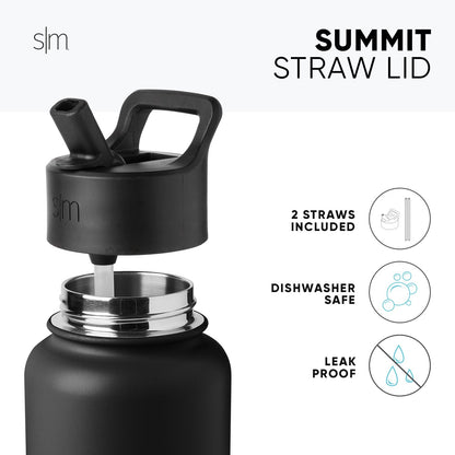 Matte black reusable straw lid with silver-gray metallic band and top, shown against white background