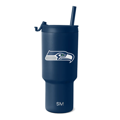 Deep navy blue tumbler with gradient shading, lighter on left side, featuring subtle dimension and professional appearance
