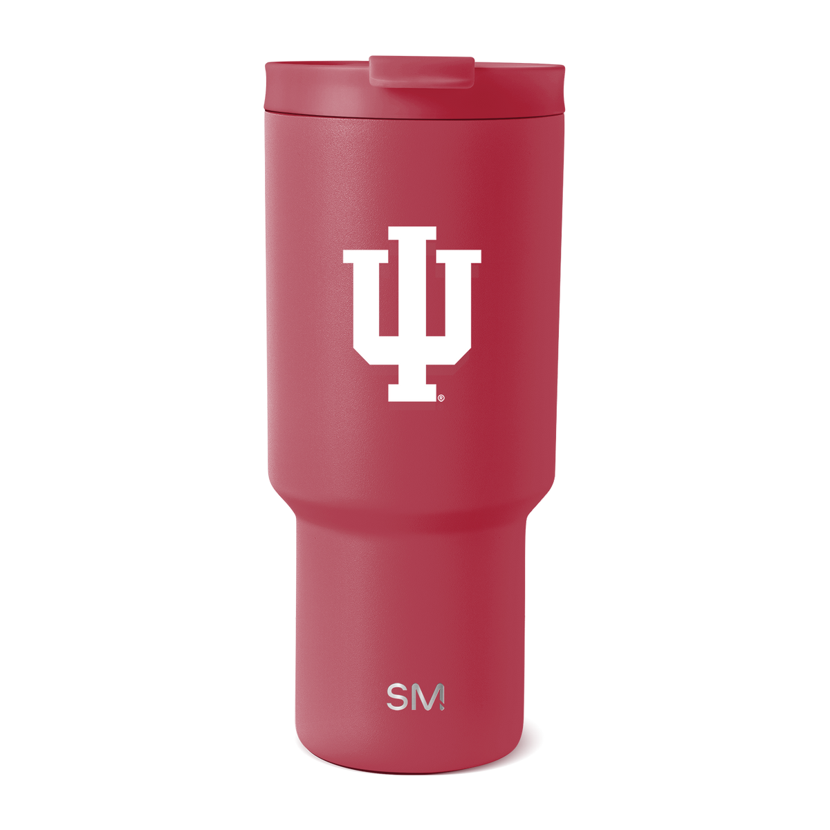 Burgundy-red cylindrical tumbler with matching lid and darker red base