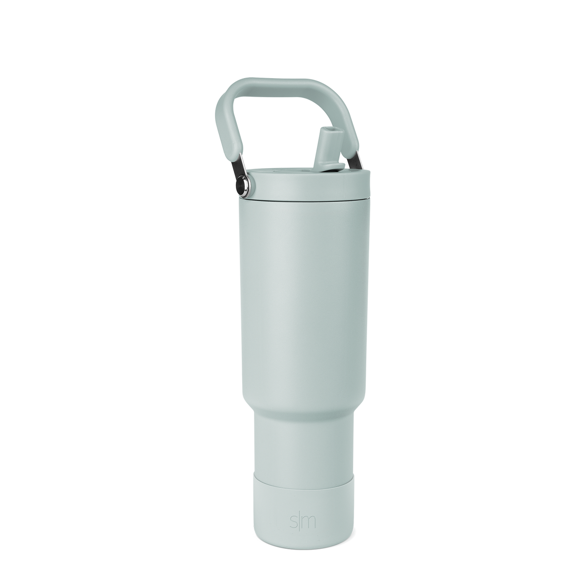 Sage green tumbler with black accents, featuring a modern minimalist design with soft muted tones and contemporary styling.